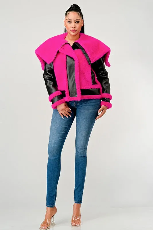 Don't Be Shy-Pink and Black Jacket with Oversized Collar