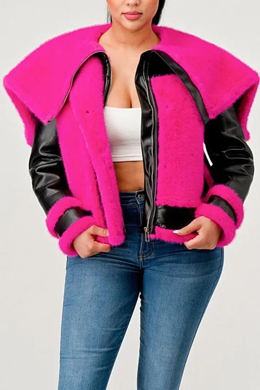 Don't Be Shy-Pink and Black Jacket with Oversized Collar