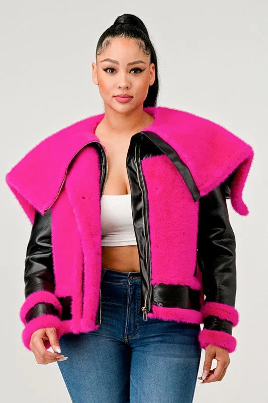 Don't Be Shy-Pink and Black Jacket with Oversized Collar