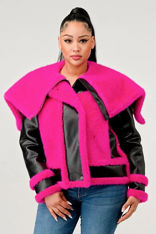 Don't Be Shy-Pink and Black Jacket with Oversized Collar