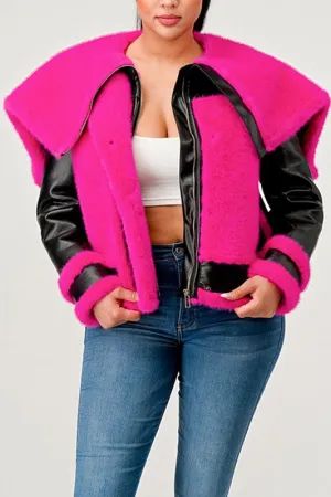 Don't Be Shy-Pink and Black Jacket with Oversized Collar