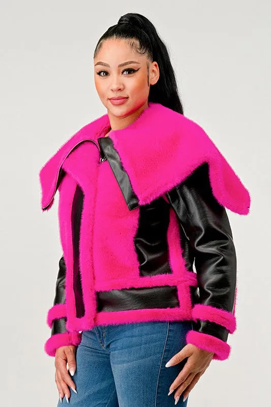 Don't Be Shy-Pink and Black Jacket with Oversized Collar