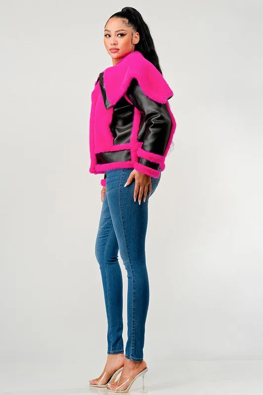 Don't Be Shy-Pink and Black Jacket with Oversized Collar