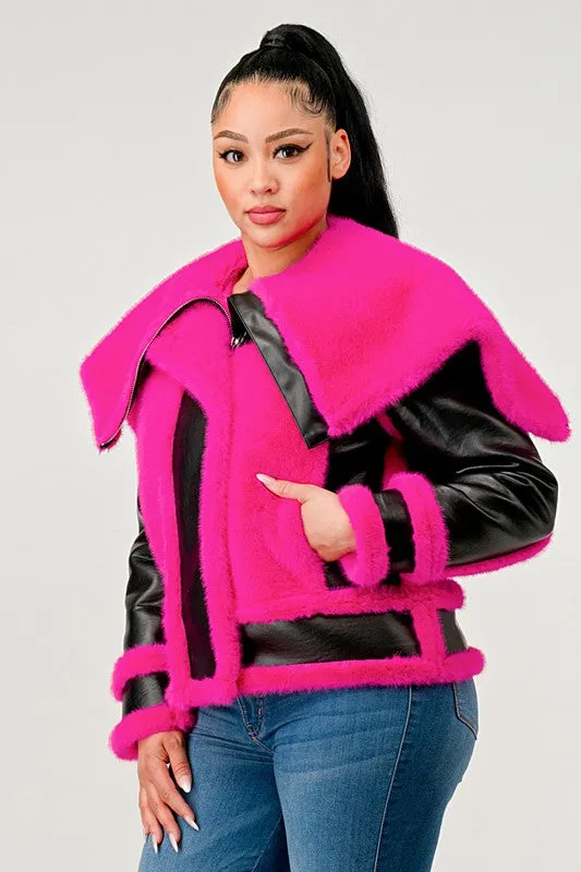 Don't Be Shy-Pink and Black Jacket with Oversized Collar