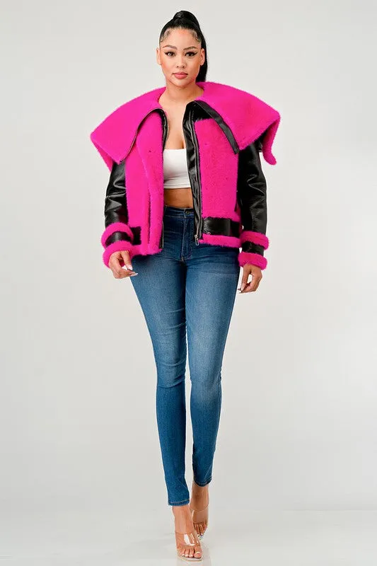 Don't Be Shy-Pink and Black Jacket with Oversized Collar