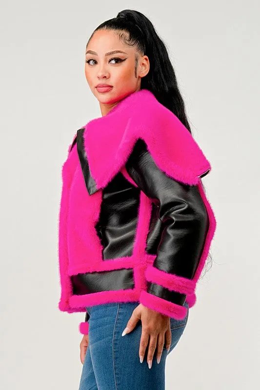 Don't Be Shy-Pink and Black Jacket with Oversized Collar