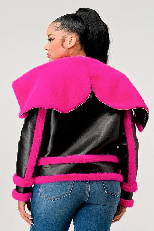 Don't Be Shy-Pink and Black Jacket with Oversized Collar