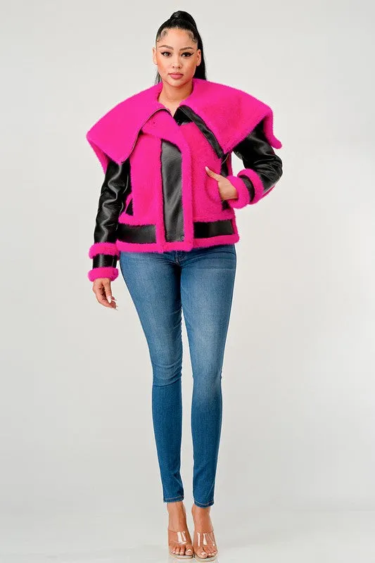 Don't Be Shy-Pink and Black Jacket with Oversized Collar