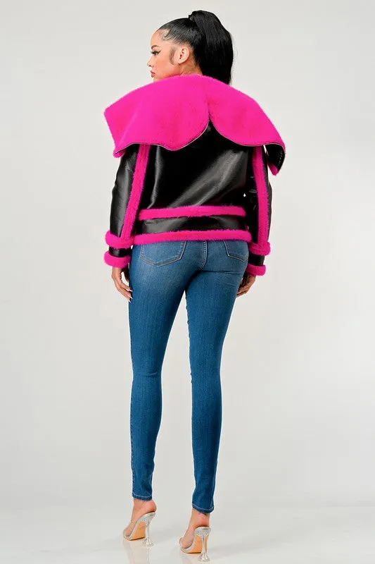 Don't Be Shy-Pink and Black Jacket with Oversized Collar