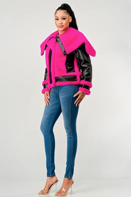 Don't Be Shy-Pink and Black Jacket with Oversized Collar