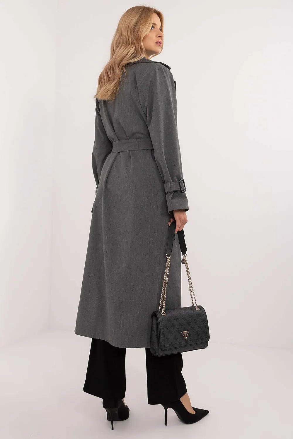 Double-Breasted Cotton Blend Trench Coat