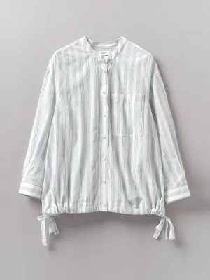 Drawstring hem stripe cotton shirt