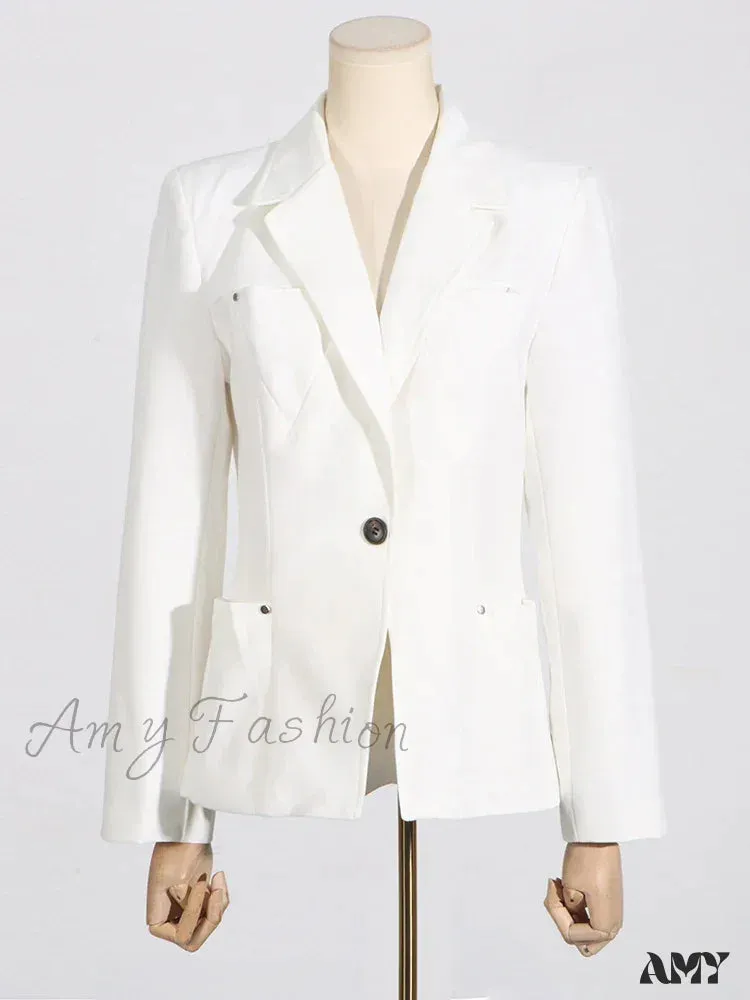 Elegant Solid Patchwork Single Button Notched Collar Long Sleeve Temperament Female Jackets New Blazer