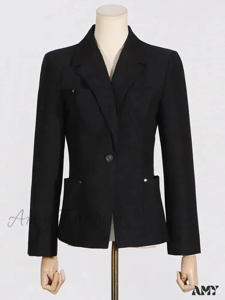 Elegant Solid Patchwork Single Button Notched Collar Long Sleeve Temperament Female Jackets New Blazer