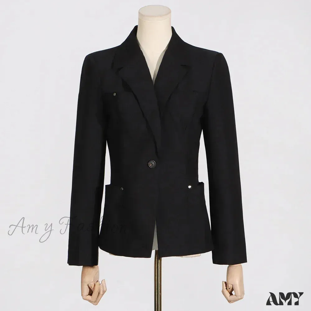 Elegant Solid Patchwork Single Button Notched Collar Long Sleeve Temperament Female Jackets New Blazer