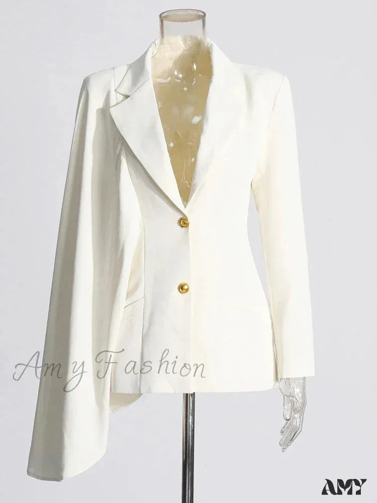 Elegant Temperament IrRegular Sleeve Design Solid Color Lapel Small Suit New Style Blazer