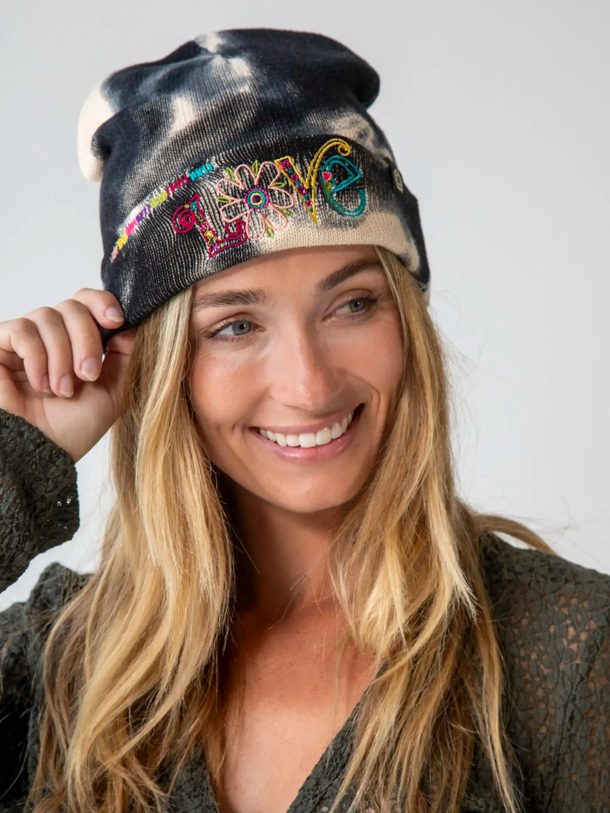 Embroidered Beanie - Tie-Dye Love