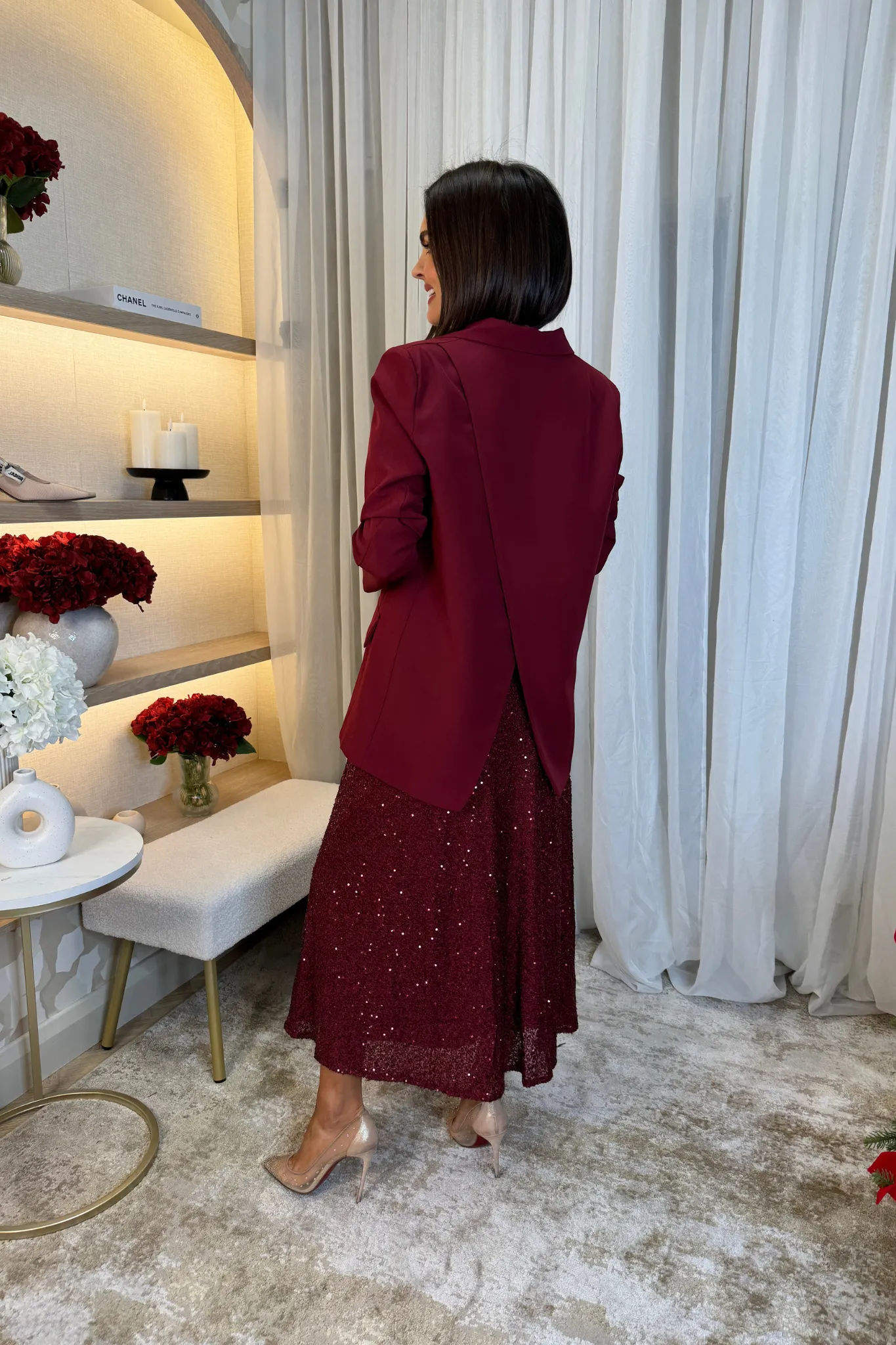 Erica Open Back Blazer In Bordeaux