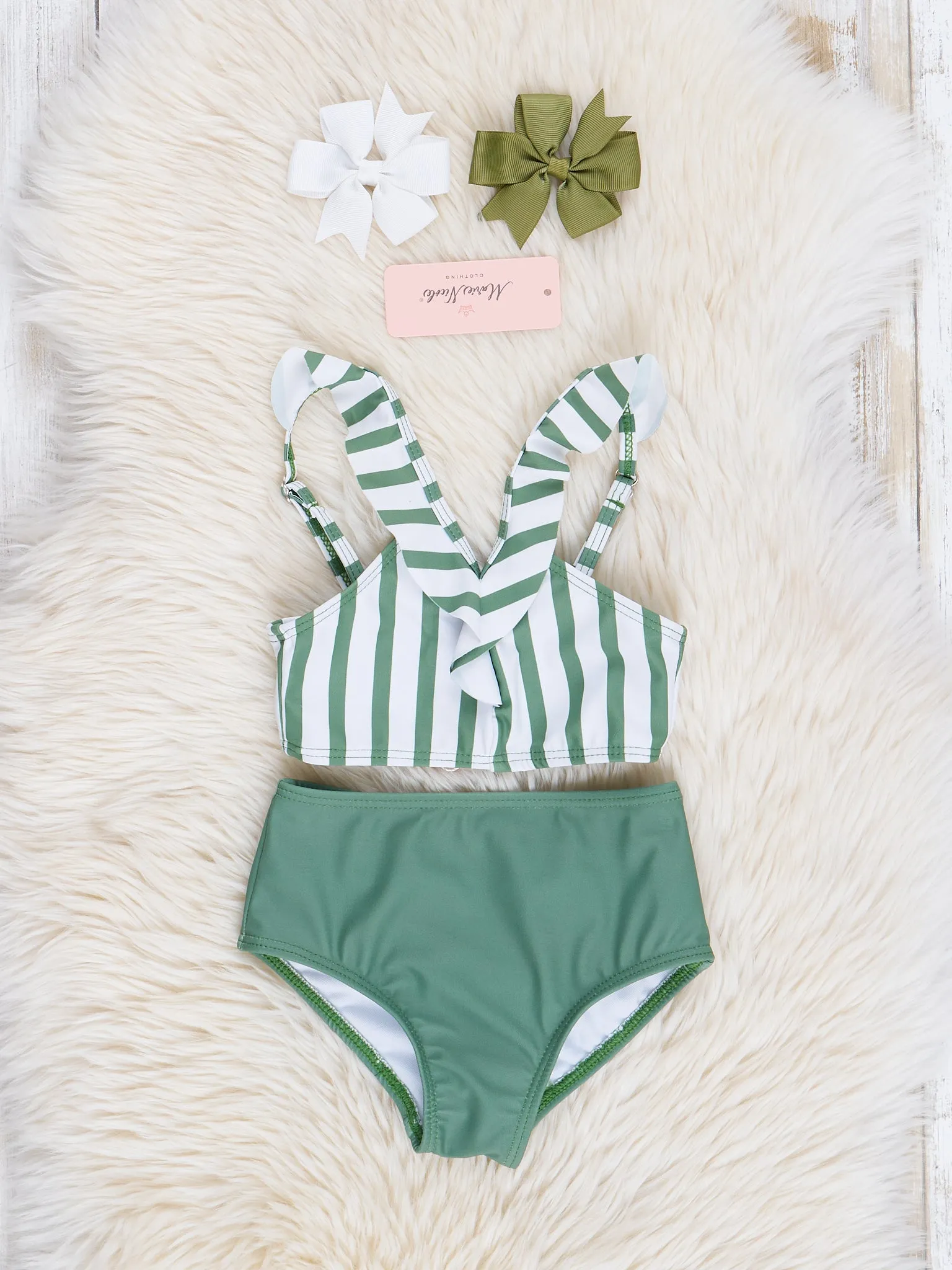 Family Green & White Stripes Swimsuit