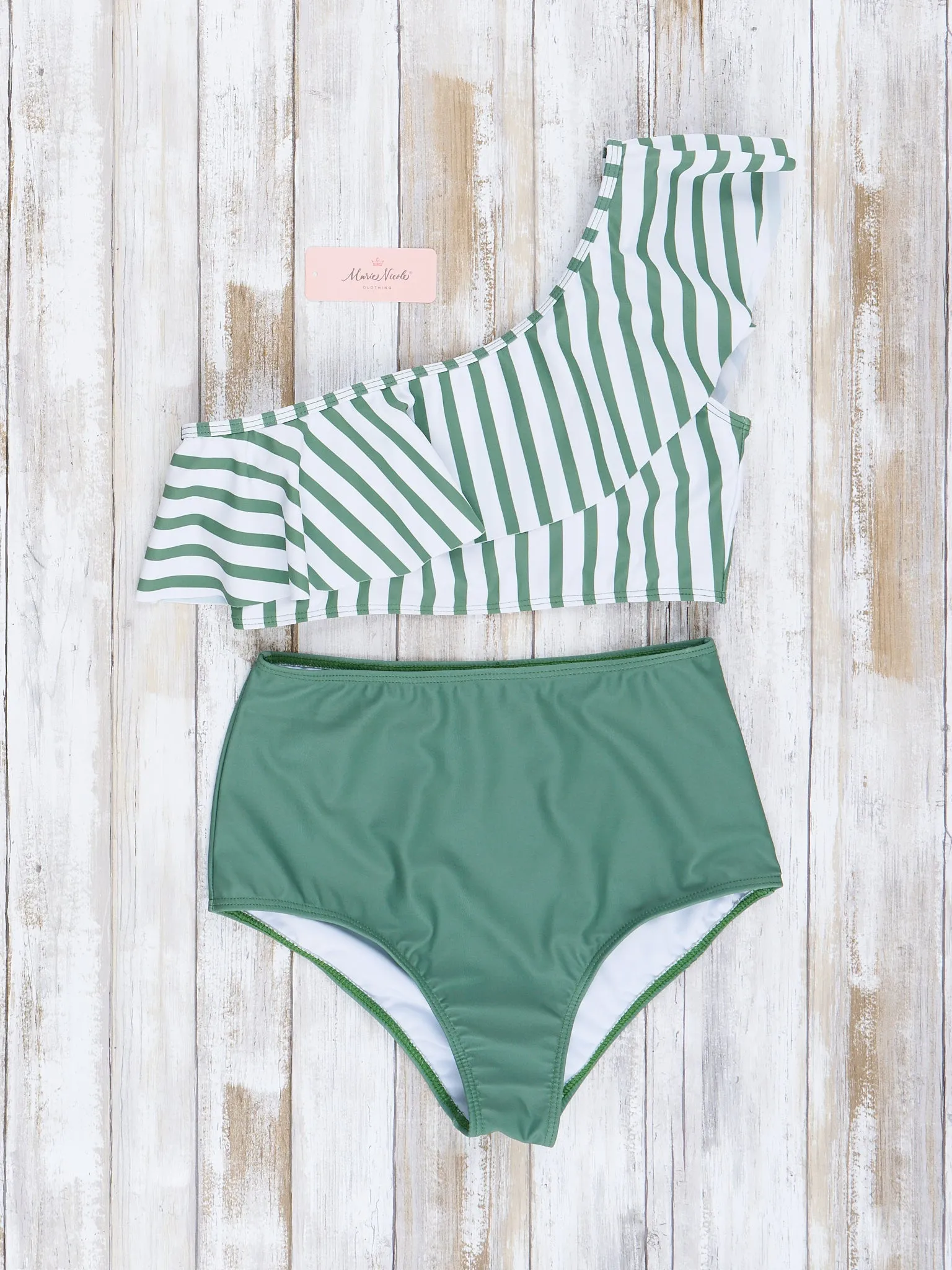 Family Green & White Stripes Swimsuit