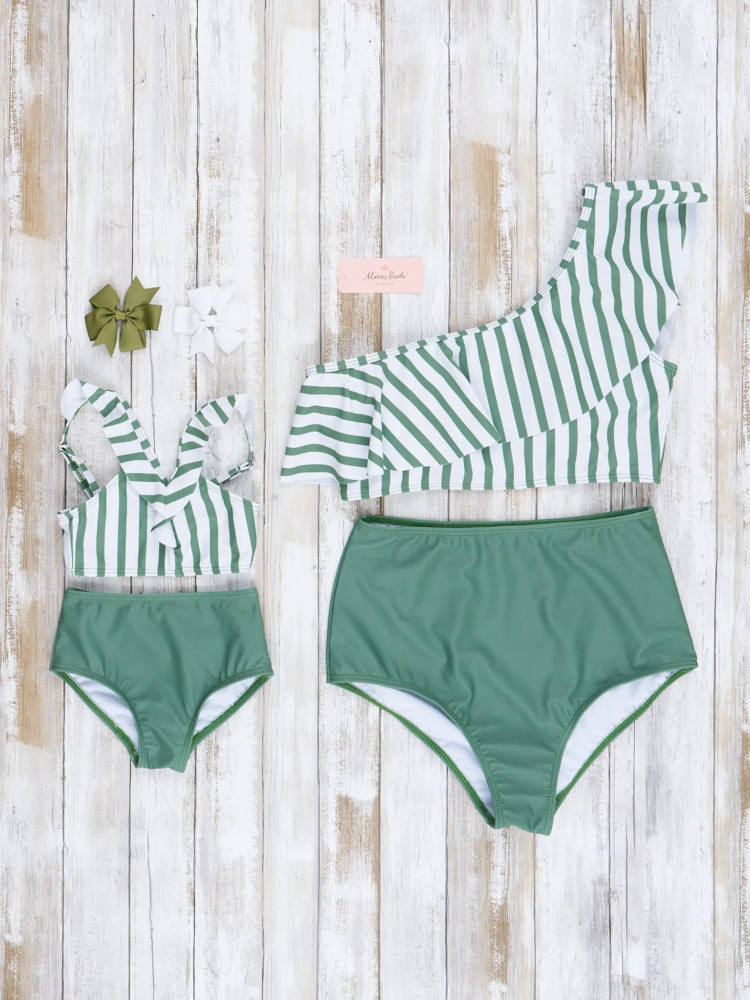 Family Green & White Stripes Swimsuit