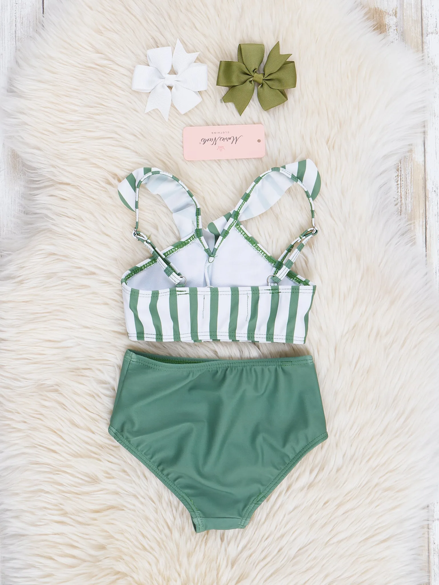 Family Green & White Stripes Swimsuit