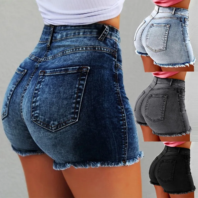 Fashion Women Summer High Waisted Denim Shorts Jeans Short New Femme Push Up Skinny Slim