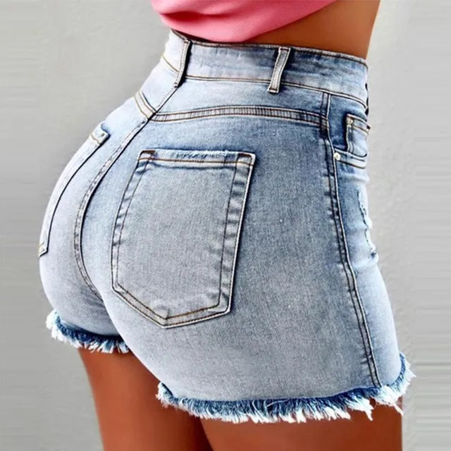 Fashion Women Summer High Waisted Denim Shorts Jeans Short New Femme Push Up Skinny Slim