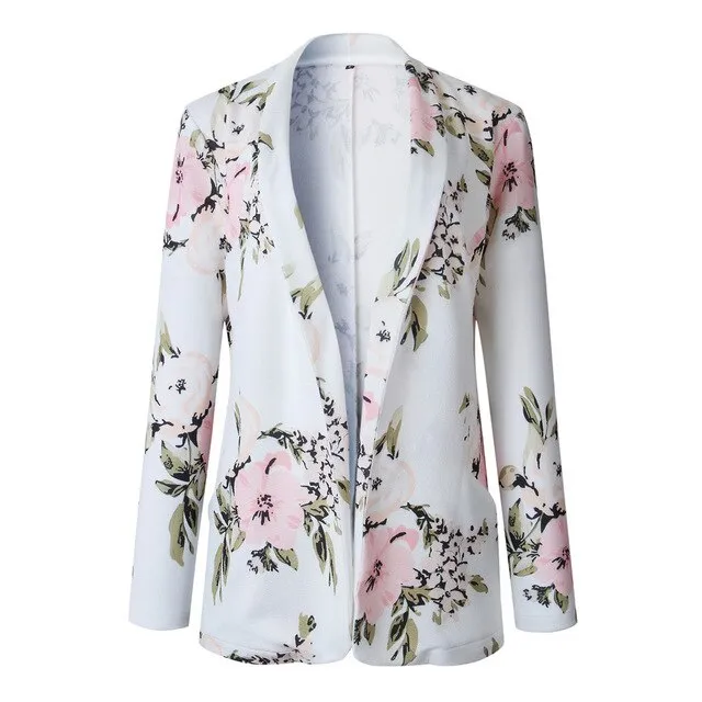 Floral Long Sleeve Blazer Notched Collar Coat Female Outerwear z0521