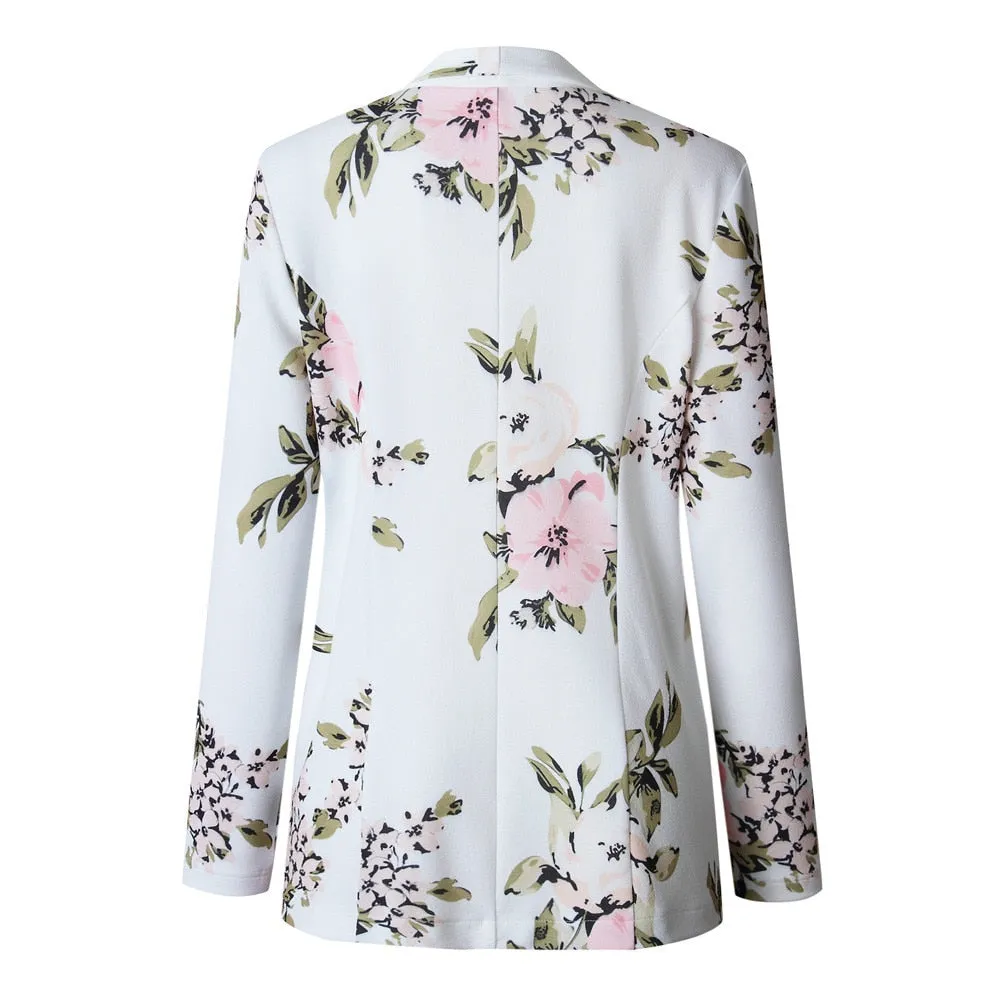 Floral Long Sleeve Blazer Notched Collar Coat Female Outerwear z0521