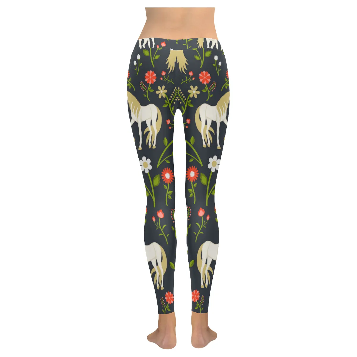 floral pattern with magic unicorns Women's Low Rise Leggings (Invisible Stitch)