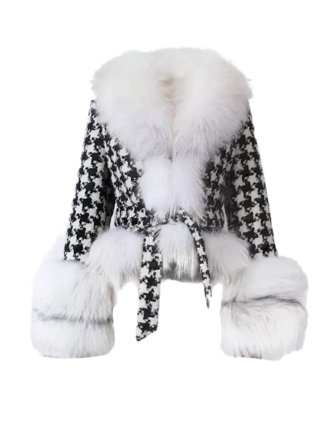 Fox Fur Trim Belted Wool Jacket