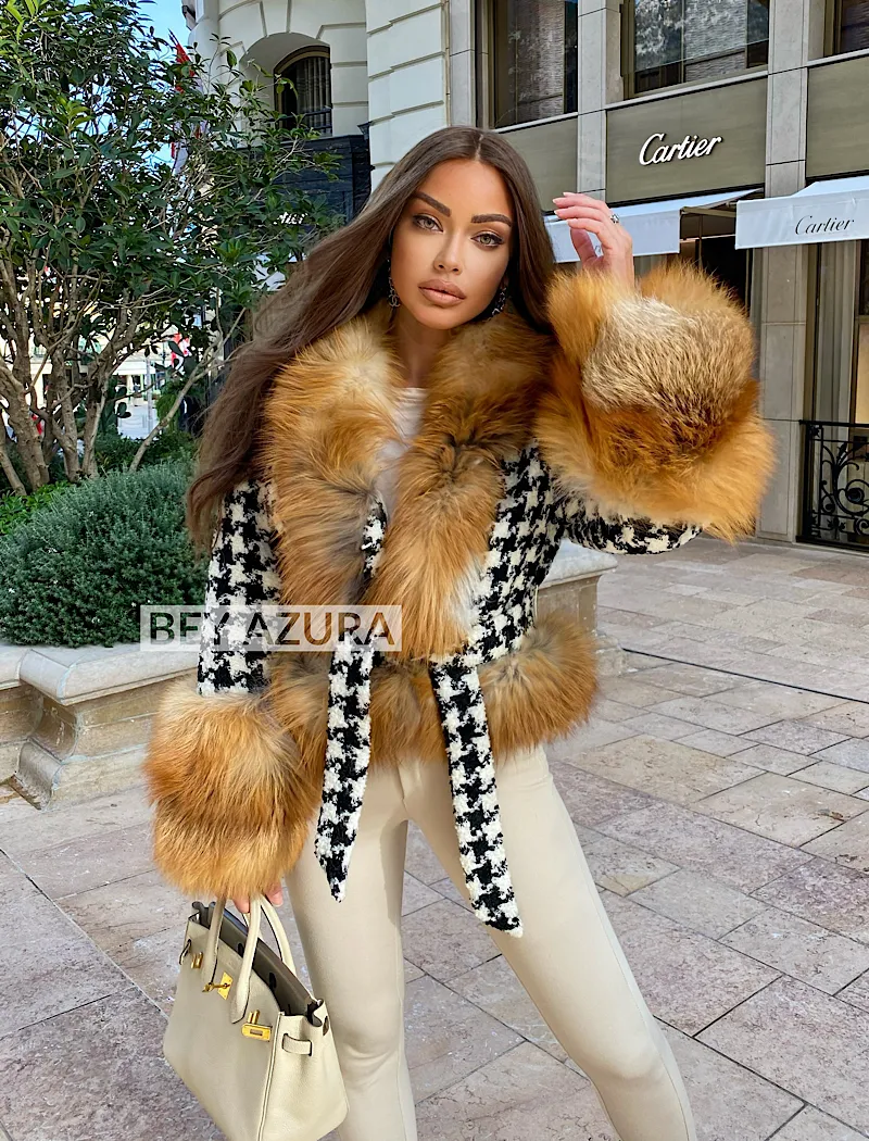 Fox Fur Trim Belted Wool Jacket