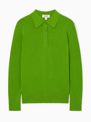 Green knitted silk-blend polo shirt