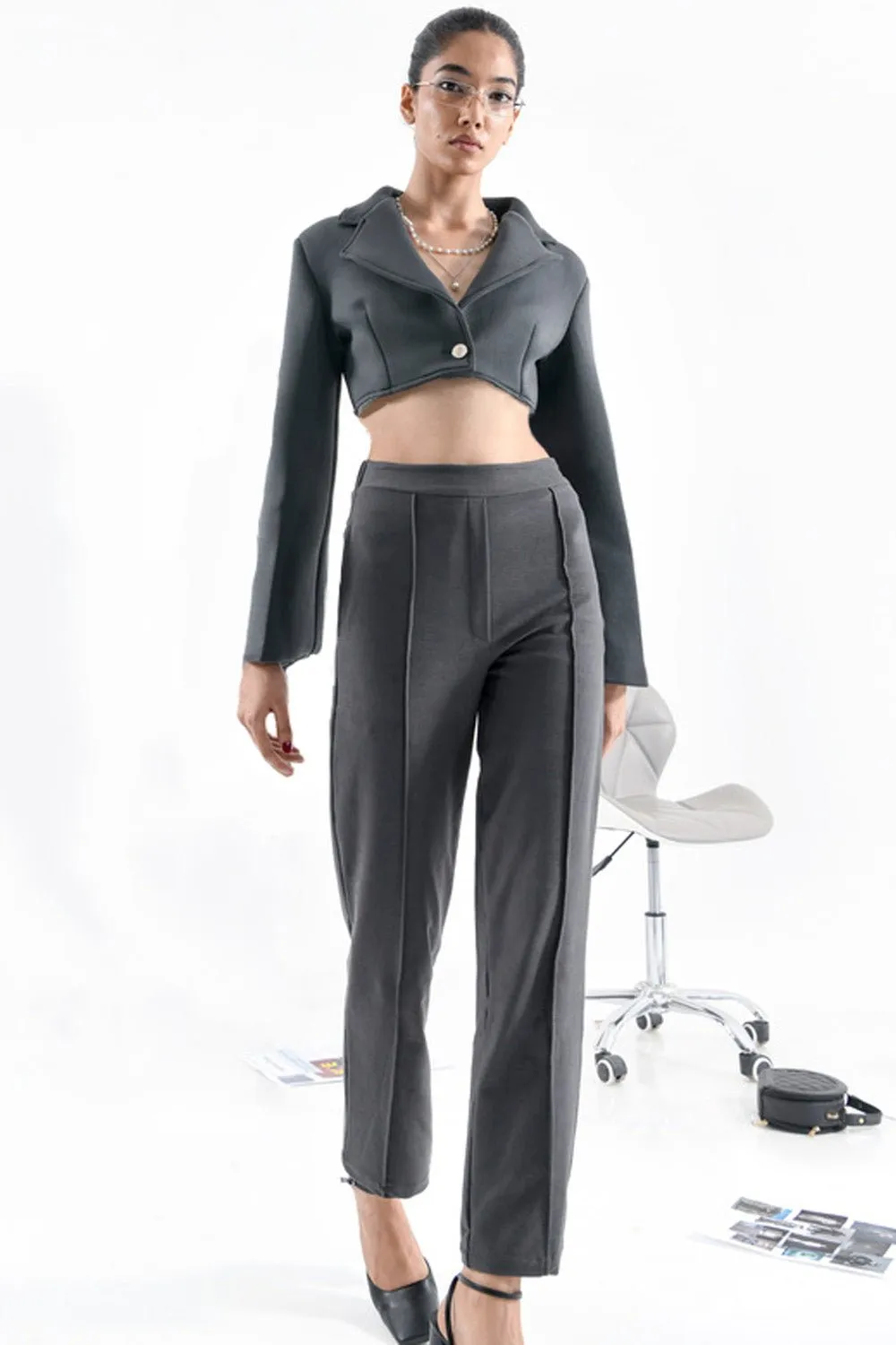 Grey High Rise Tapered Pants