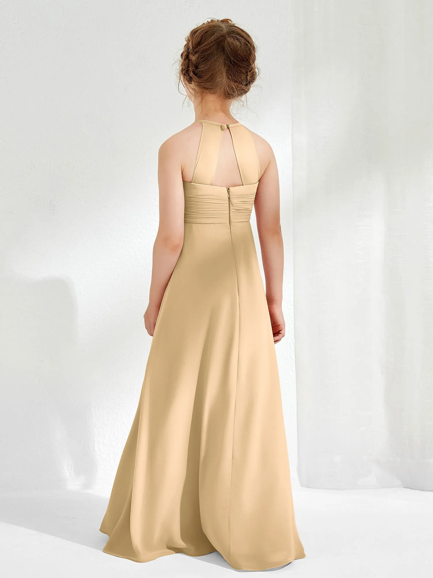 Halter Chiffon Junior Bridesmaid Dresses Champagne