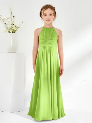 Halter Chiffon Junior Bridesmaid Dresses Lime Green