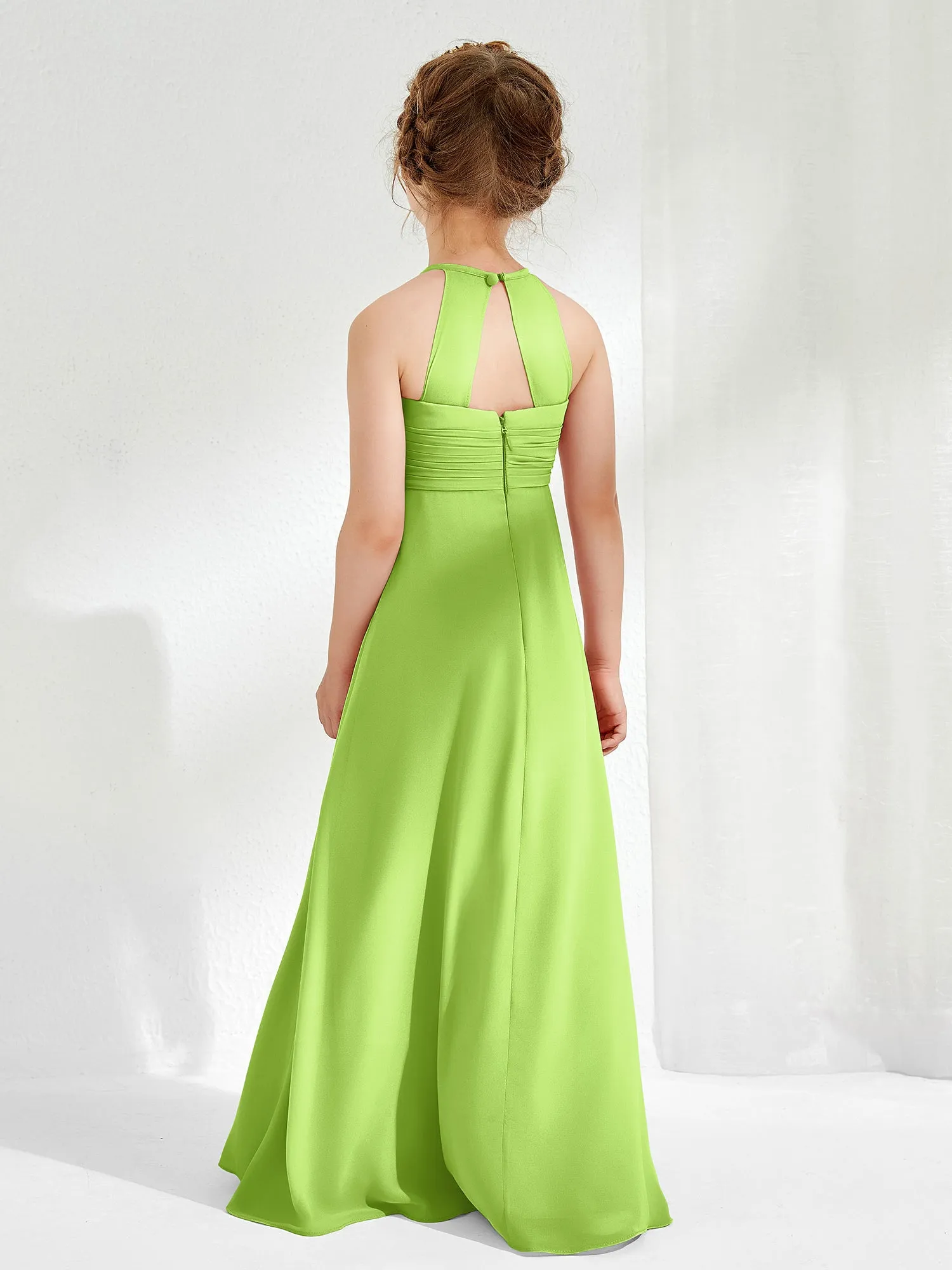 Halter Chiffon Junior Bridesmaid Dresses Lime Green