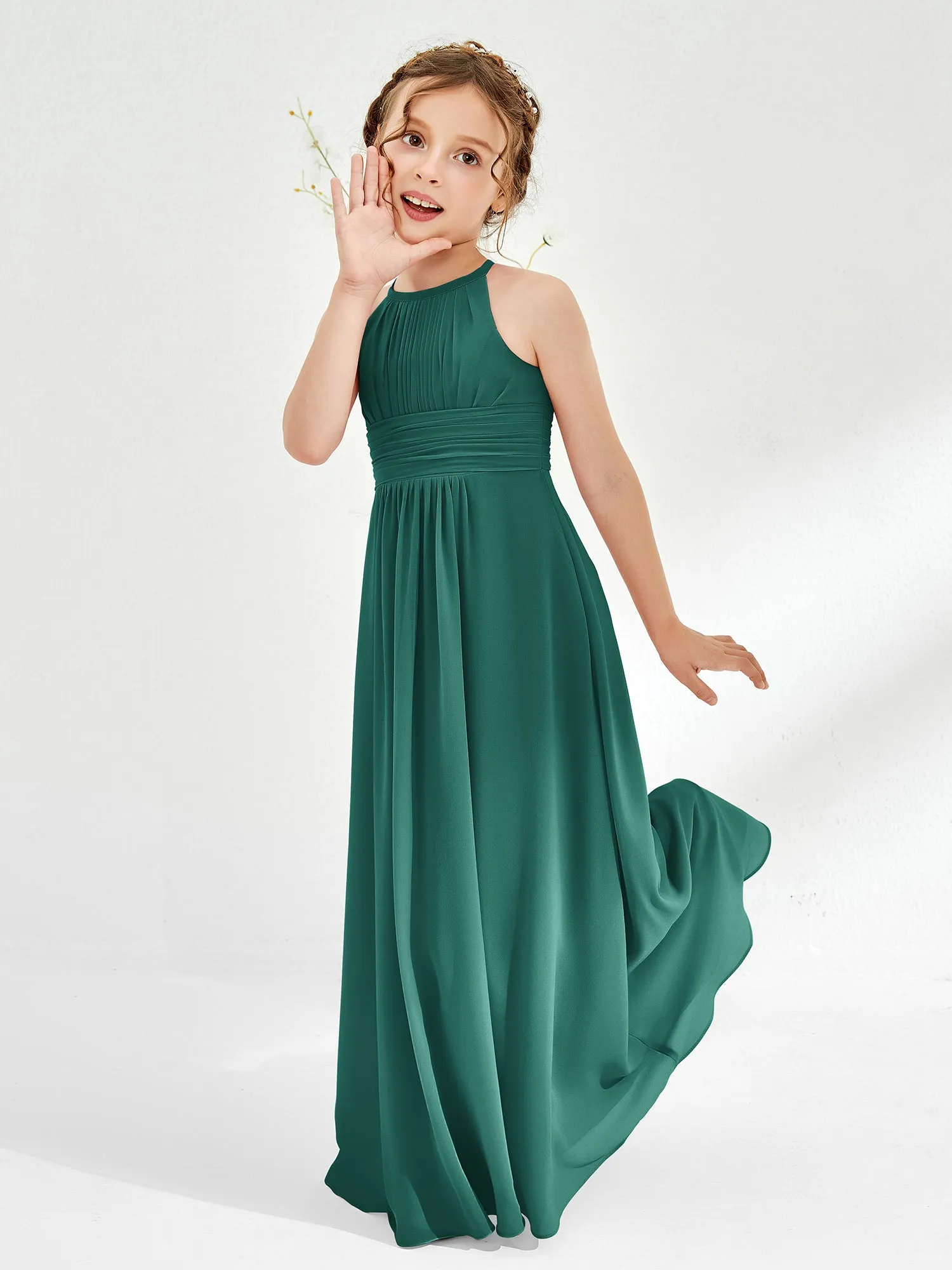 Halter Chiffon Junior Bridesmaid Dresses Peacock