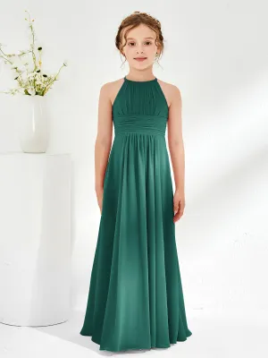 Halter Chiffon Junior Bridesmaid Dresses Peacock