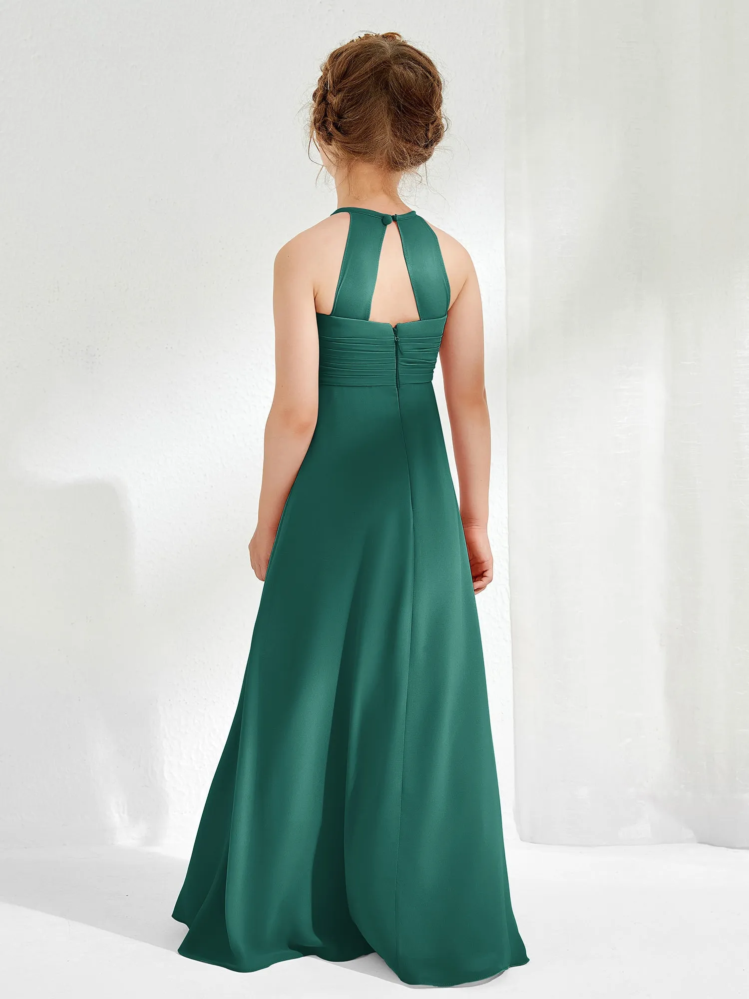 Halter Chiffon Junior Bridesmaid Dresses Peacock