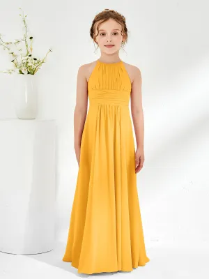 Halter Chiffon Junior Bridesmaid Dresses Tangerine