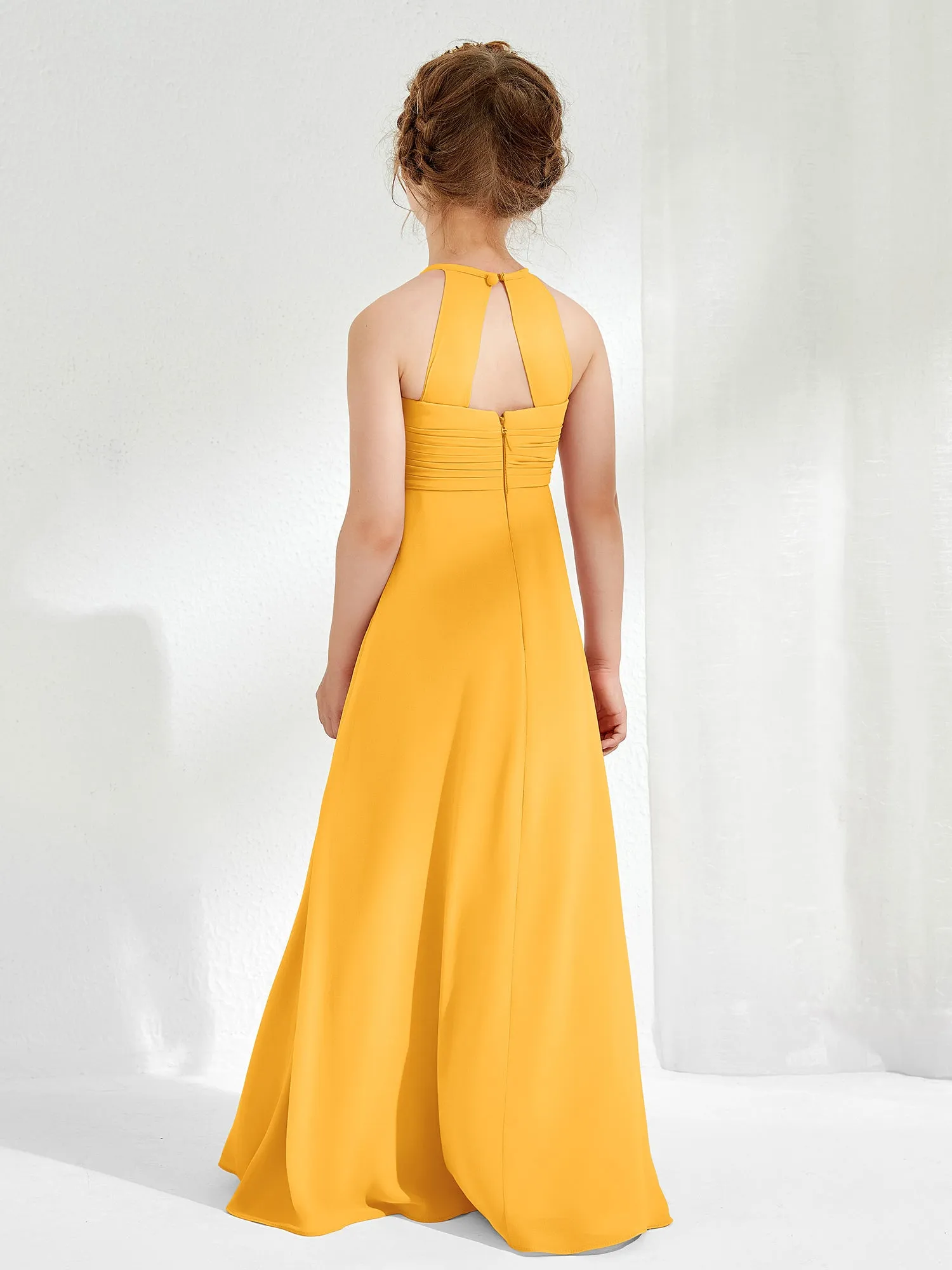 Halter Chiffon Junior Bridesmaid Dresses Tangerine