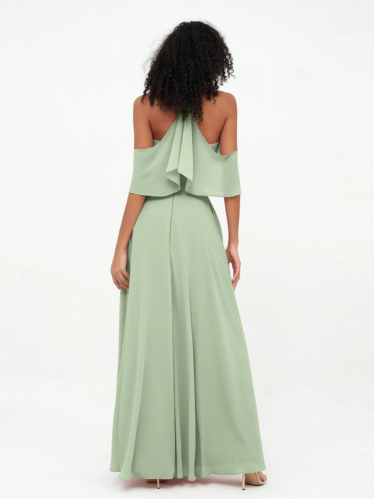 Halter Off the Shoulder Max Dresses with Pockets-Dusty Sage Plus Size