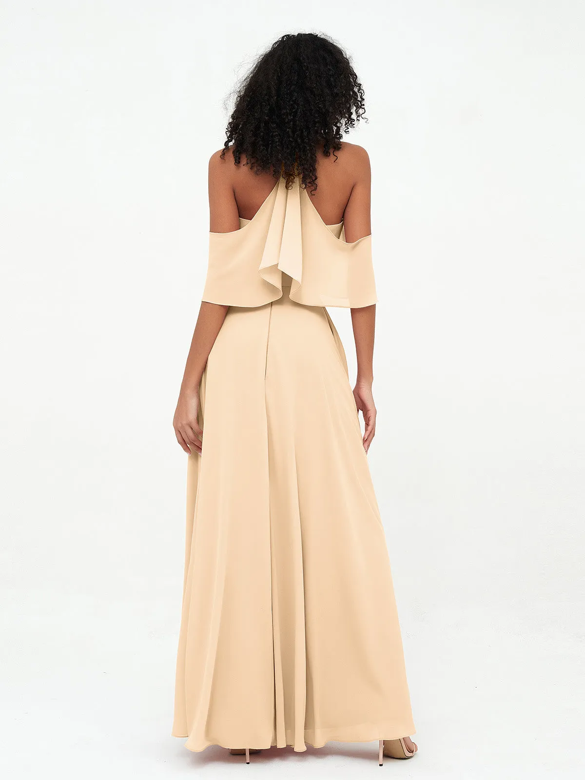 Halter Off the Shoulder Max Dresses with Pockets-Peach