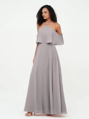 Halter Off the Shoulder Max Dresses with Pockets-Silver Plus Size