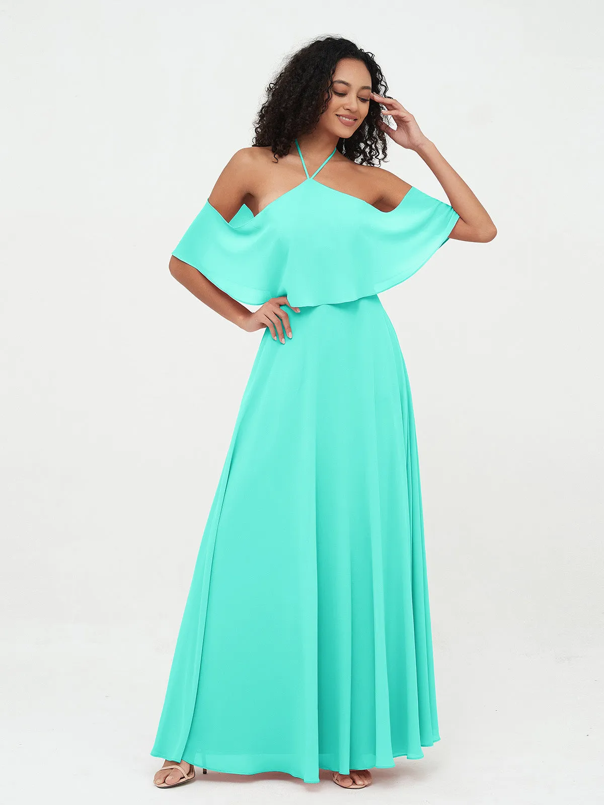 Halter Off the Shoulder Max Dresses with Pockets-Spa Plus Size