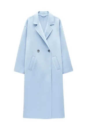 Iris Blue Relaxed Wool Blend Double Faced Coat