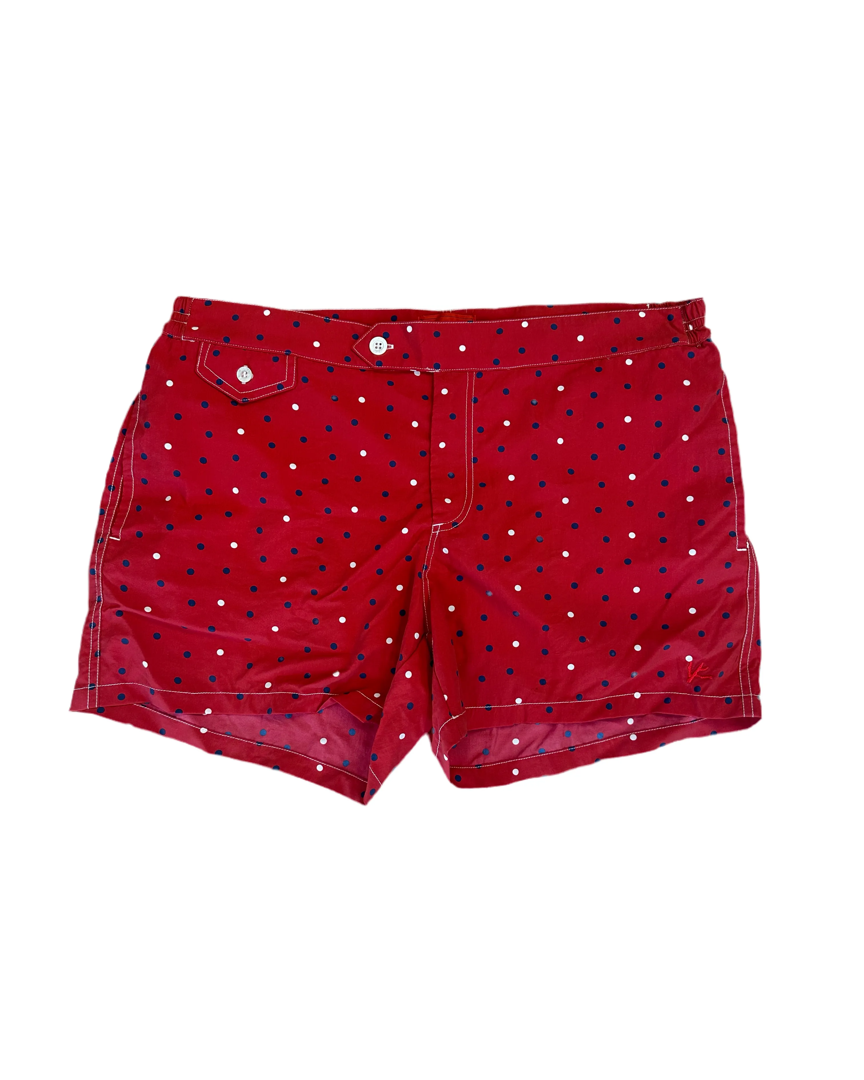 Isaia Mens Red White Blue Dotted Waist Strap Swim Trunk