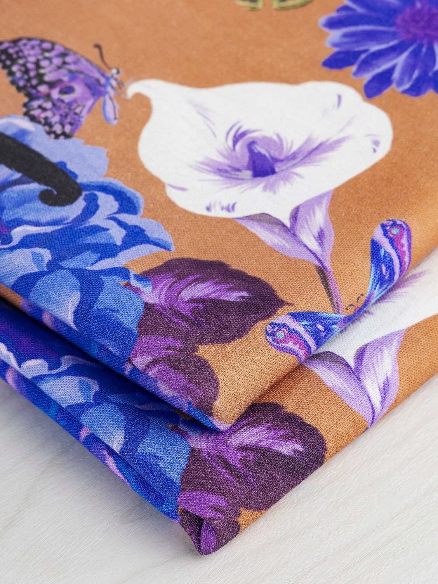 Italian Flora Fauna Print Linen Deadstock - Terracotta   Blue   Magenta